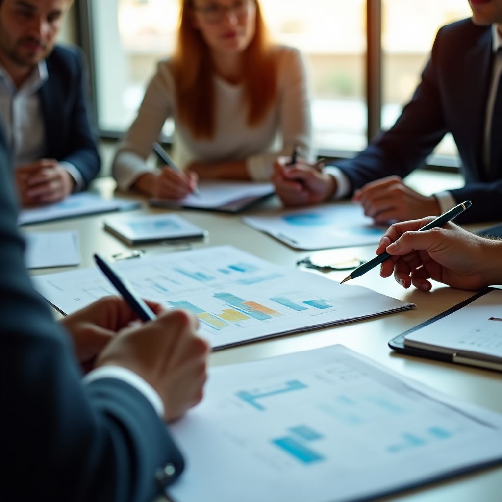 Equipo de consultores financieros trabajando